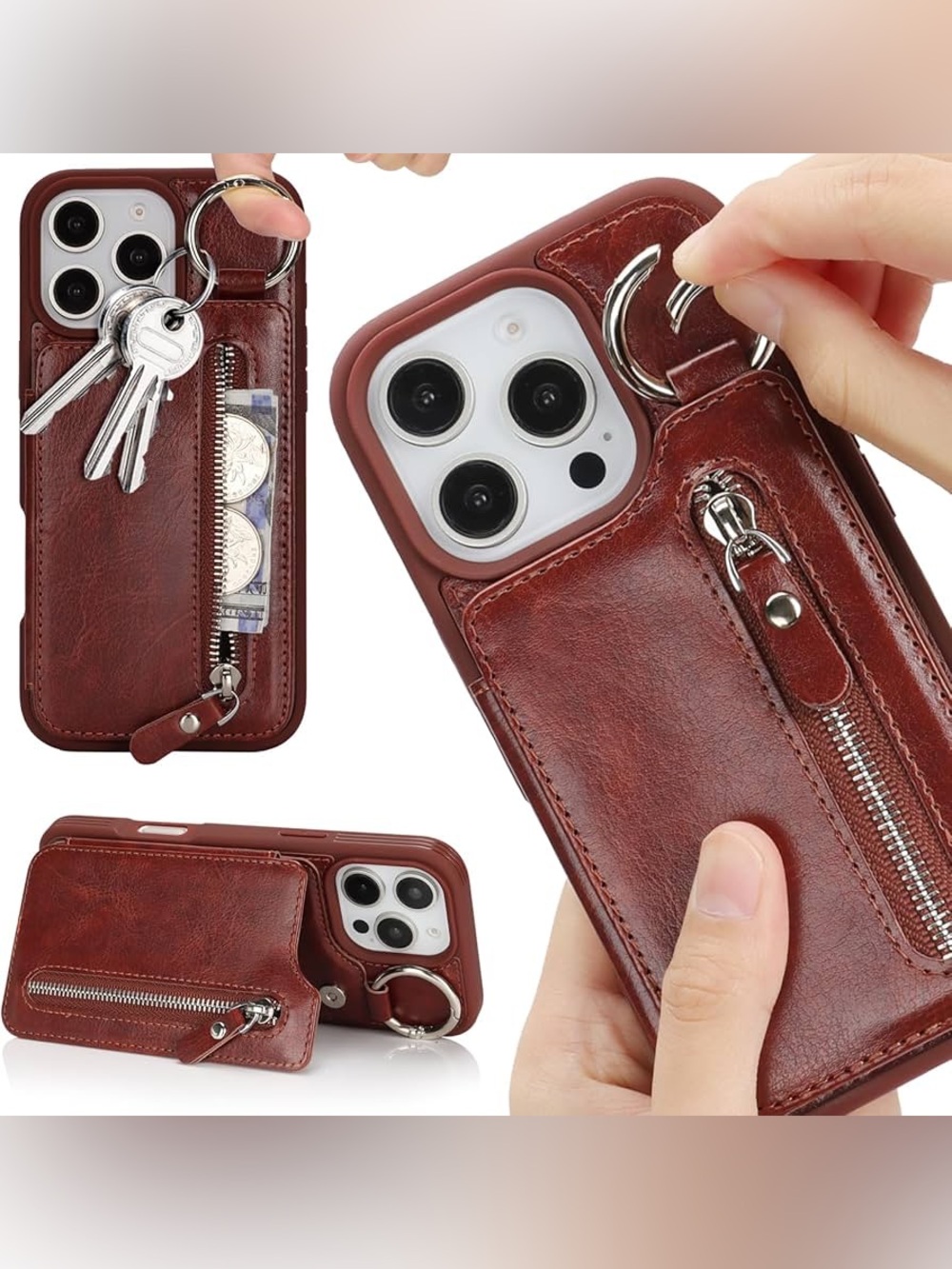 iPhone 12 pro Case wallet with Credit Card Holder with Keychain Ring Stand